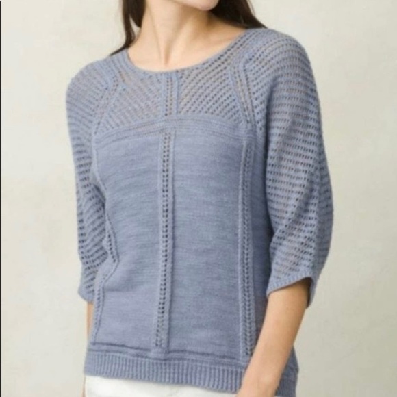 🛍️ DONATED prAna | Getup Pullover Sweater 3/4 sleeve blue open knit sm - Picture 2 of 10